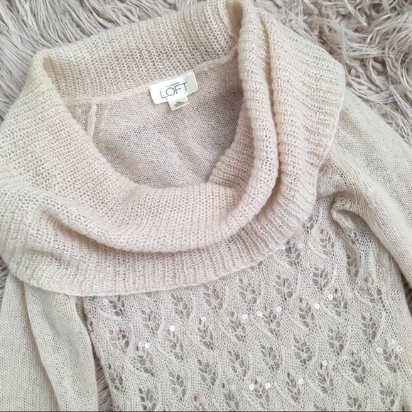 LOFT mohair cowl neck beaded sweater - Picture 4 of 8